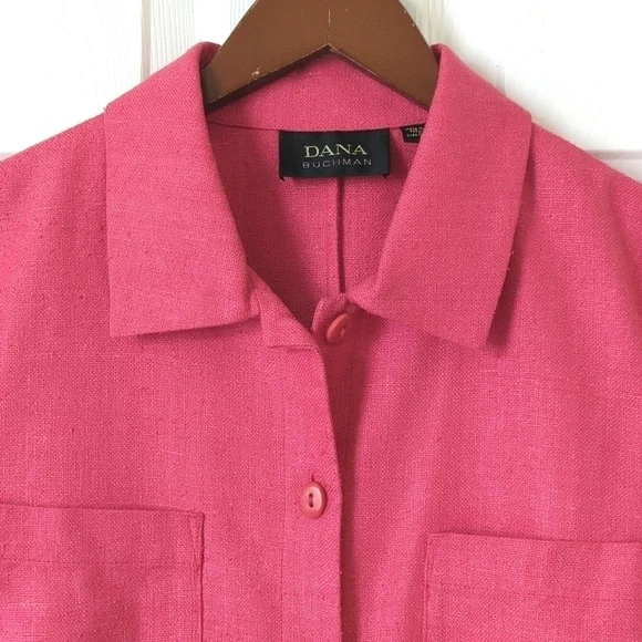 Dana Buchman 90's Vintage Lightweight Linen Collared Button Up Shacket Pink 10 - Picture 2 of 14
